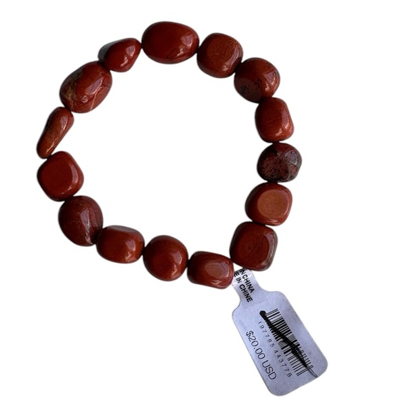 Free People genuine red jasper gemstone stretchy bracelet gift adult one size - Picture 2 of 2